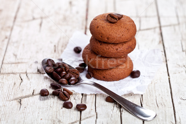 chocolate cookies and spoon with coffee beans  Stock photo © marylooo