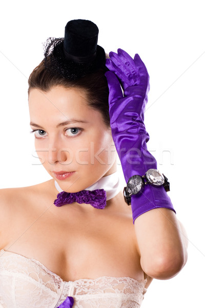 [[stock_photo]]: Femme · corset · gants · peu · chapeau · portrait