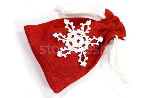 Stockfoto: Rood · geschenk · zak · decoratief · sneeuwvlok · witte