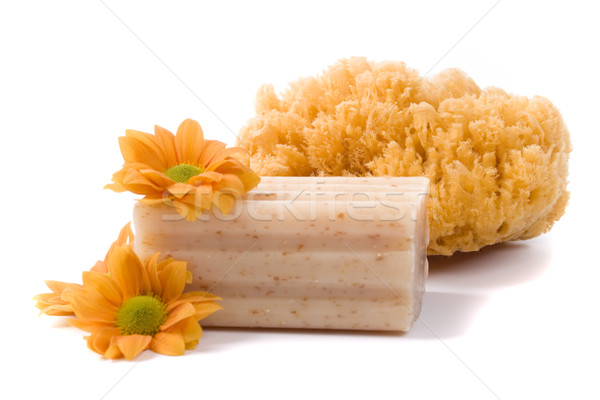 natural sponge, soap and flowers Stock photo © marylooo