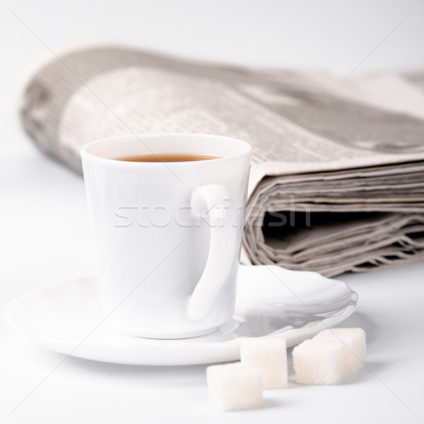 cup of coffee, sugar and newspapers Stock photo © marylooo