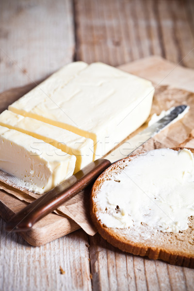 新鮮な ライ麦 パン バター クローズアップ 木板 ストックフォト © marylooo
