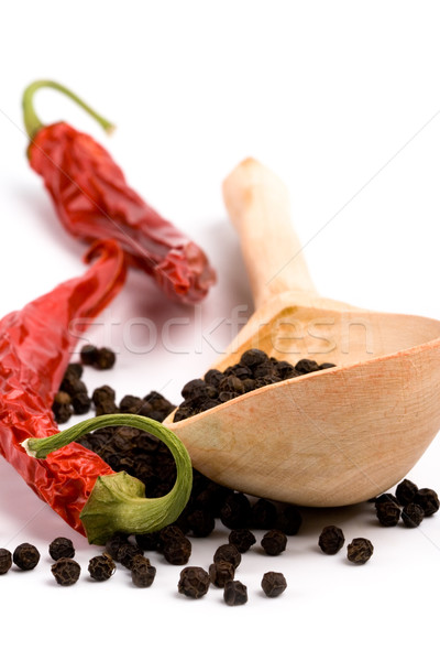 Stock photo: spices and wooden spoon
