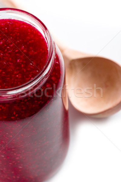 Jar casero frambuesa atasco cuchara de madera frutas Foto stock © marylooo