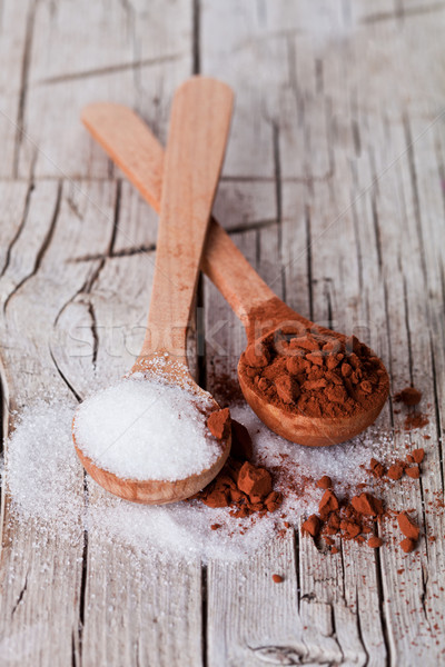 sugar and cocoa powder in spoons  Stock photo © marylooo
