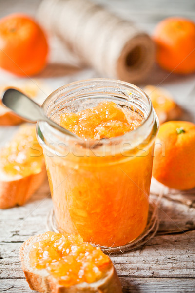 Oranje jam glas jar brood rustiek Stockfoto © marylooo