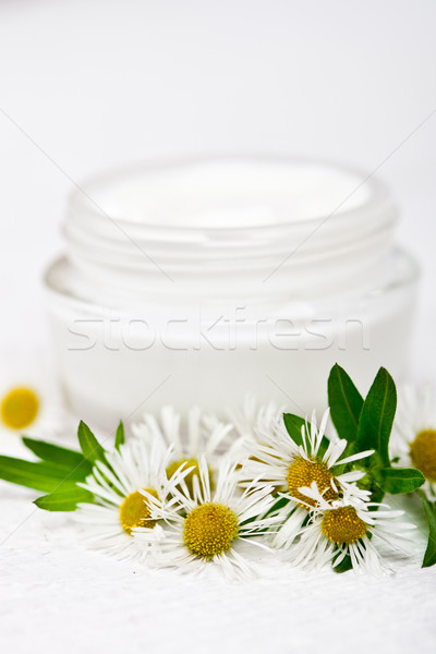 Creme recipiente branco mão cara Foto stock © marylooo