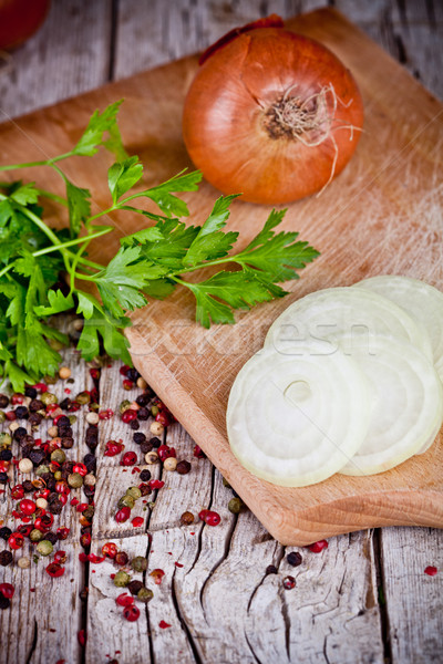 fresh onions, parsley and peppercorns Stock photo © marylooo