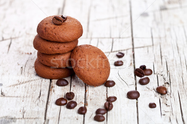 Schokolade Cookies Kaffeebohnen rustikal Holz Holz Stock foto © marylooo