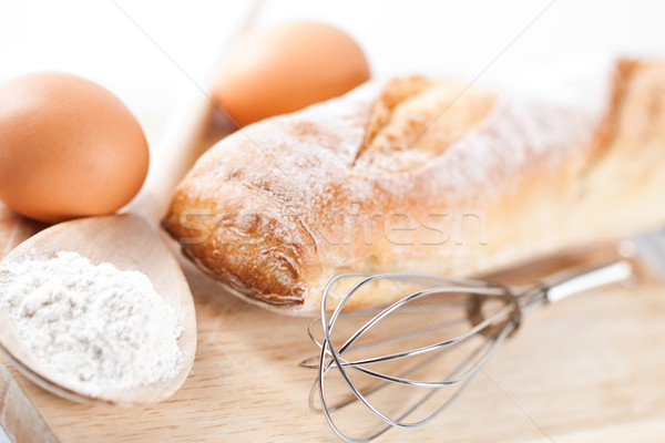  bread, flour, eggs and kitchen utensil  Stock photo © marylooo
