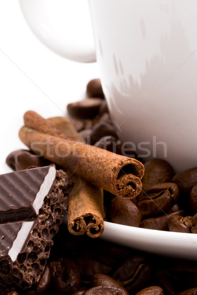 coffee, beans, cinnamon and black chocolate Stock photo © marylooo