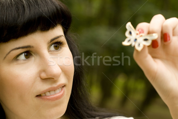 pretty young brunette with brooch Stock photo © marylooo