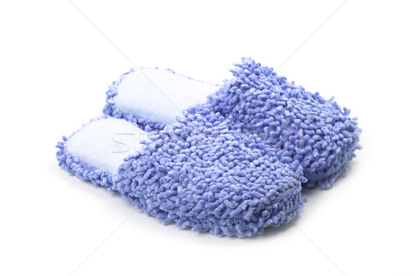 Kék házi cipők izolált fehér alszik fürdőkád Stock fotó © marylooo