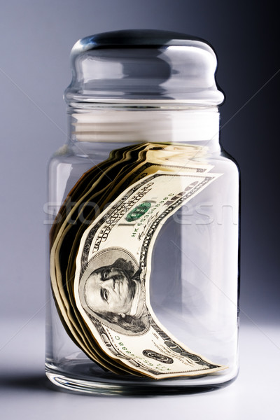 Stock fotó: Pénz · üveg · bögre · közelkép · üzlet · pénzügy