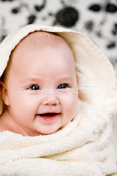 小 嬰兒 肖像 白 毛巾 浴 商業照片 © marylooo