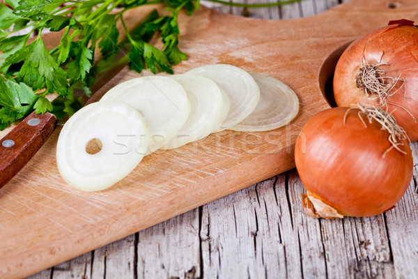 fresh onions, knife and parsley  Stock photo © marylooo