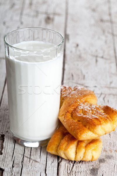 glass of milk and two fresh baked buns Stock photo © marylooo
