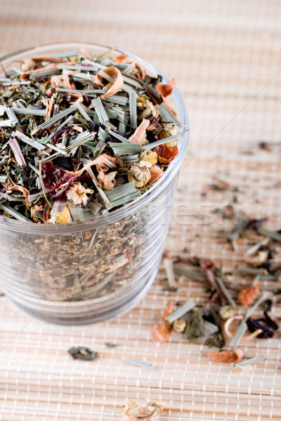 Gyógynövény tea üveg magas minőség közelkép szalmaszál Stock fotó © marylooo