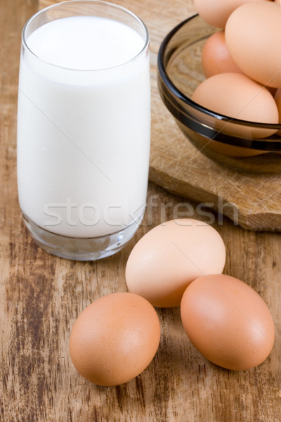 Uova vetro latte rosolare legno uovo Foto d'archivio © marylooo