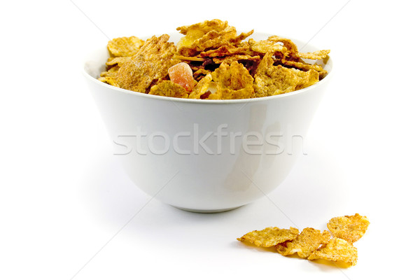 Cornflakes kom witte voedsel achtergrond ontbijt Stockfoto © marylooo