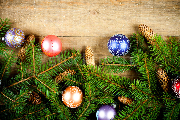 Stock photo: fir tree with pinecones and decorations