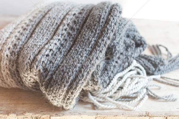 Stock photo: wool grey scarf with tassels 
