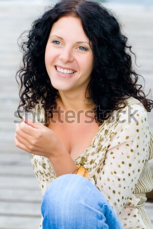 Frau Perle Perlen Porträt anziehend Stock foto © marylooo