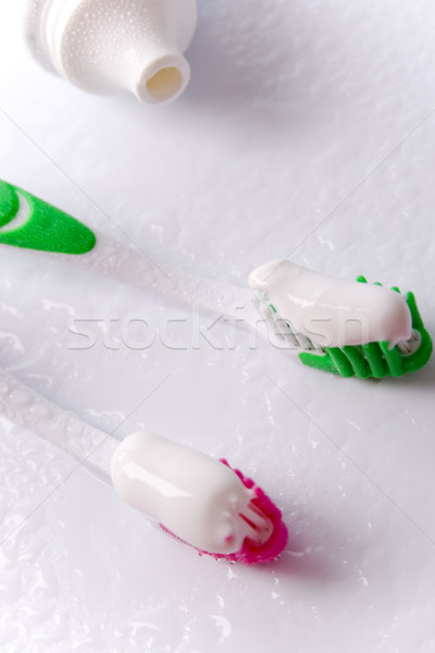 Tandpasta tandheelkundige zorg schoonheid geneeskunde badkamer Stockfoto © marylooo