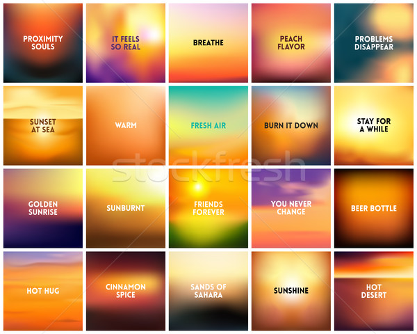 BIG set of 20 square blurred nature golden orange yellow red backgrounds. With various quotes Stock photo © MarySan