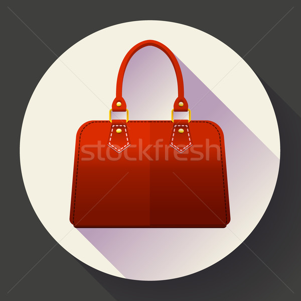 Red fashion women hand bag icon. Flat design style. Stock photo © MarySan