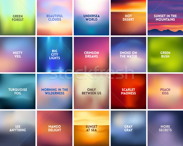 Stock photo: BIG set of 20 square blurred nature backgrounds. With various quotes