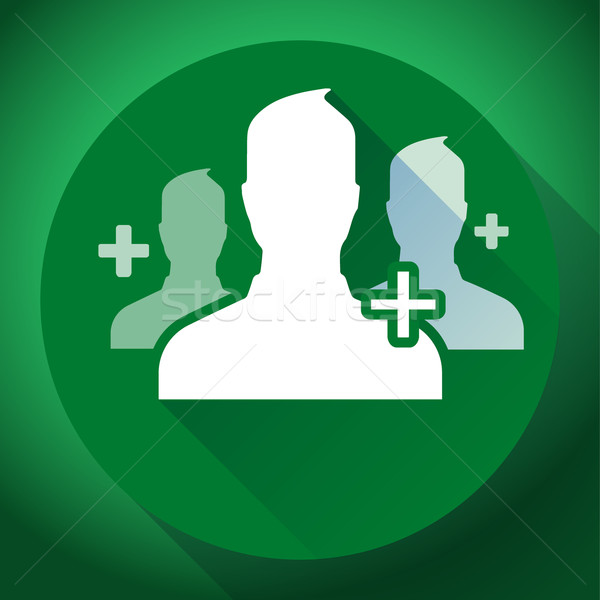 Teamwork, association of green people icon. Flat design style Stock photo © MarySan