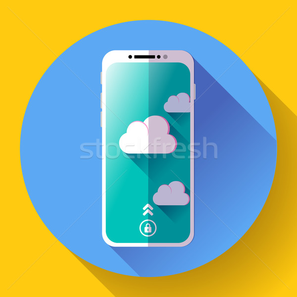 Smartphone flat icon, mobile phone simple vector with clouds. Stock photo © MarySan
