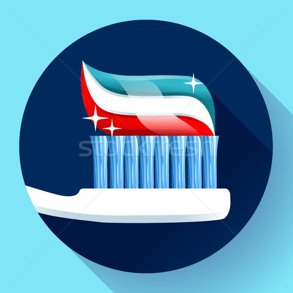 Brosse à dents dentifrice icône style tricolor brillant [[stock_photo]] © MarySan