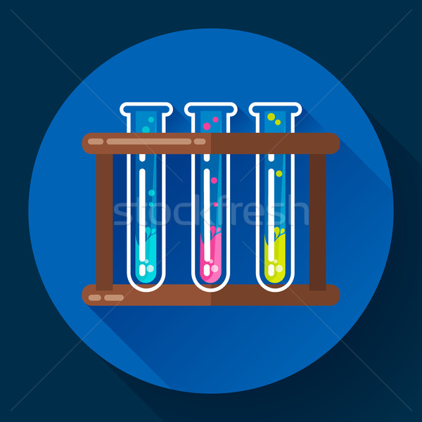 Stock photo: set test tubes bubbling sparkling liquid icon. Flat 2.0 design style.