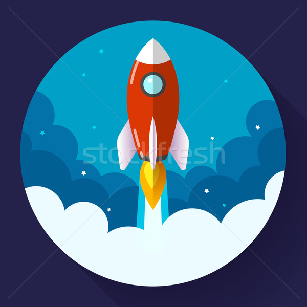 Stock fotó: Startup · illusztráció · rakéta · felhők · terv · stílus