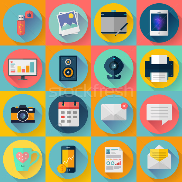 Set of Modern flat icons. Vector collection for freelancers work at home. Stock photo © MarySan