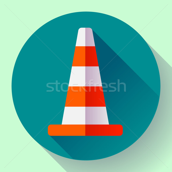 Traffic cone color icon. under construction symbol. Flat design style. Stock photo © MarySan