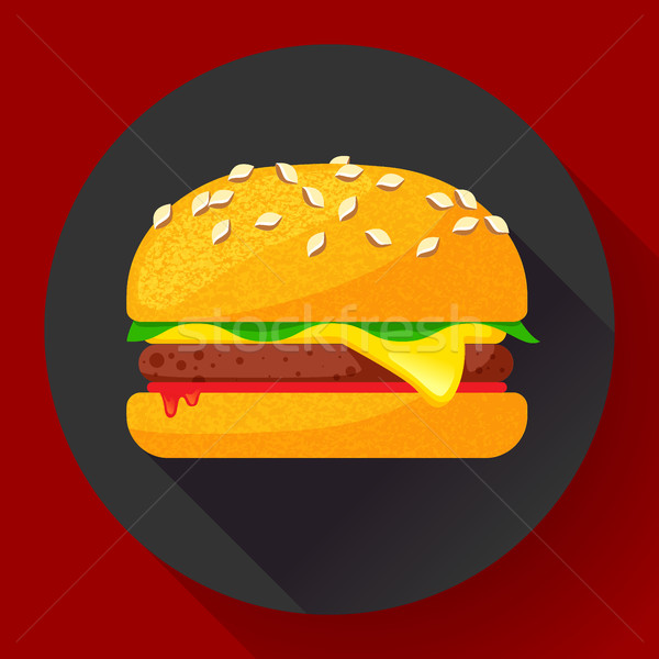 Hot burger hamburger or cheeseburger vector. Fast food icon flat Stock photo © MarySan