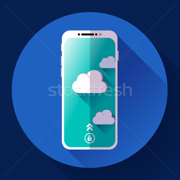 Smartphone flat icon, mobile phone simple vector with clouds. Stock photo © MarySan