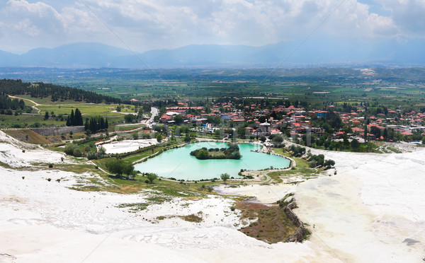 View of Pamukkale and city Denizli from top of the mountain Stock photo © MarySan