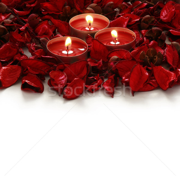 Rose Red pétalos velas blanco rosas rojas espacio Foto stock © MarySan