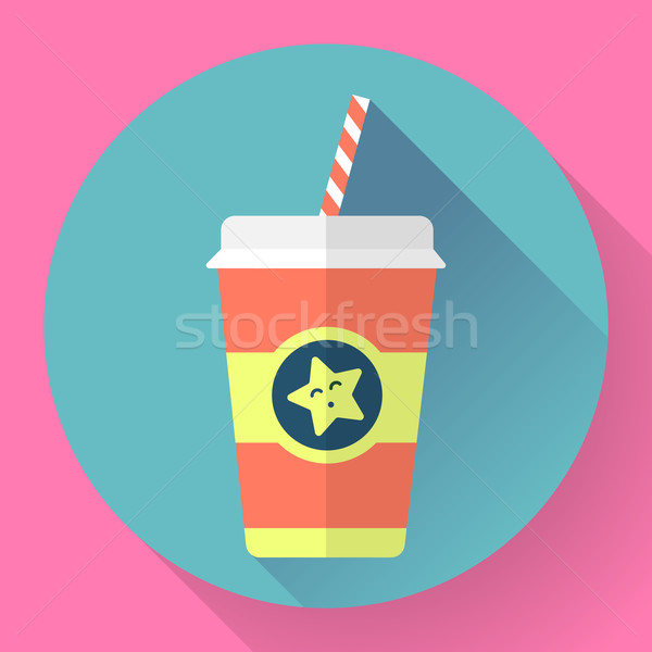 Paper coffee cup with straw. Flat style design - vector Stock photo © MarySan
