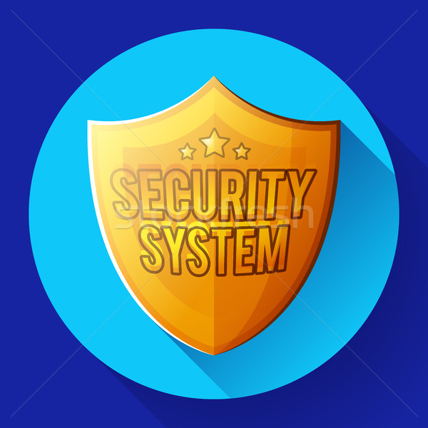 Gold shield icon - protection symbol. Flat design style. Stock photo © MarySan