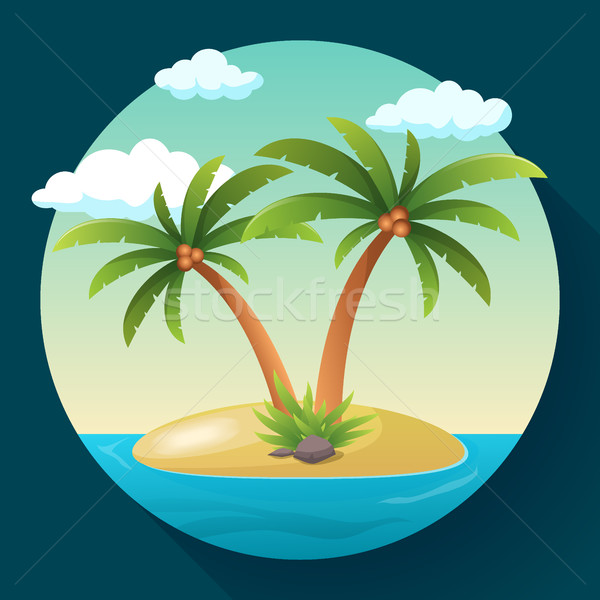 Summer Vacation Holiday Tropical Ocean Island With Palm Tree Flat Vector Illustration Stock photo © MarySan