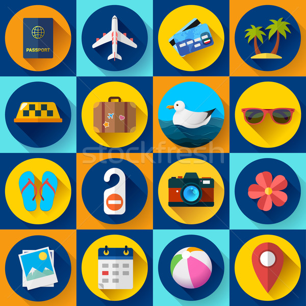Travel and tourism icon set. Flat designed style Stock photo © MarySan
