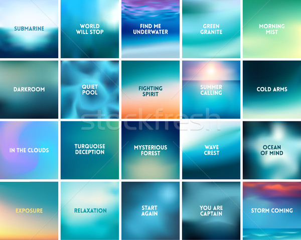 BIG set of 20 square blurred nature turquoise backgrounds. With various quotes Stock photo © MarySan