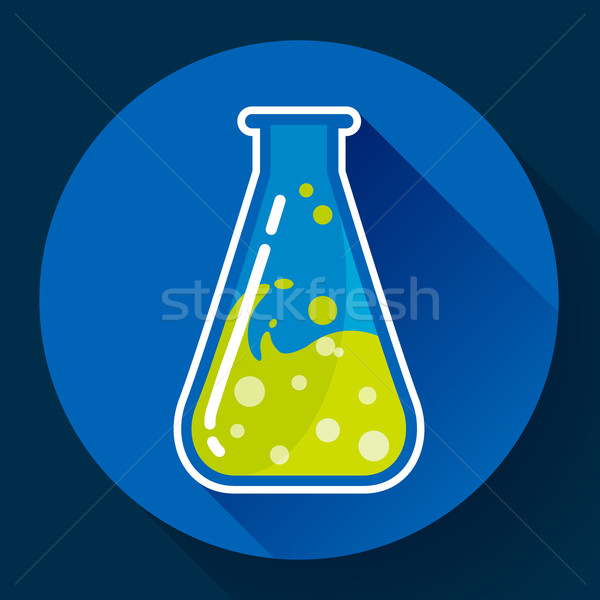 Chemical triangular lab flask with liquid icon. Flat design style. Stock photo © MarySan