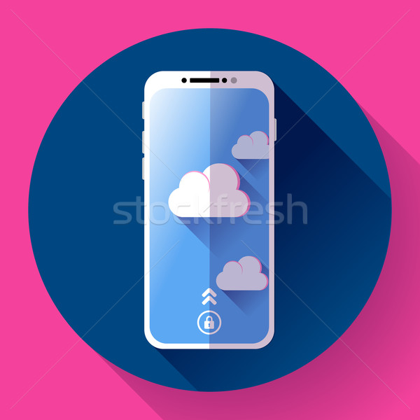 Smartphone flat icon, mobile phone simple vector with clouds. Stock photo © MarySan