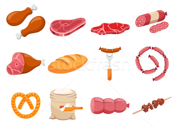 Meat flour and bread flat icons set vector Stock photo © MarySan